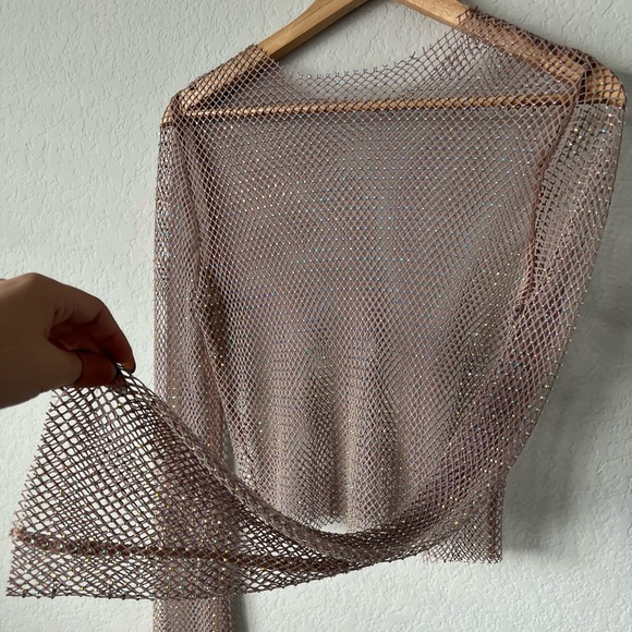 ASOS Sheer Rhinestone Mesh Long Sleeve Top - Picture 2 of 4